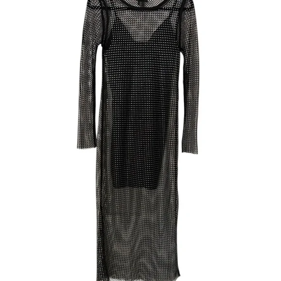 HOUSE OF HARLOW Black Fishnet Diamante Bodycon Long Sleeve Midi Dress Small HOUSE OF HARLOW Black Fishnet Diamante Bodycon Long Sleeve Midi Dress Small